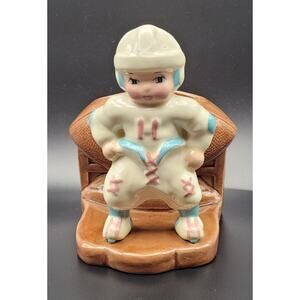 Vintage Napco Brown Football Player Old Fashioned Uniform Vase Planter JAPAN